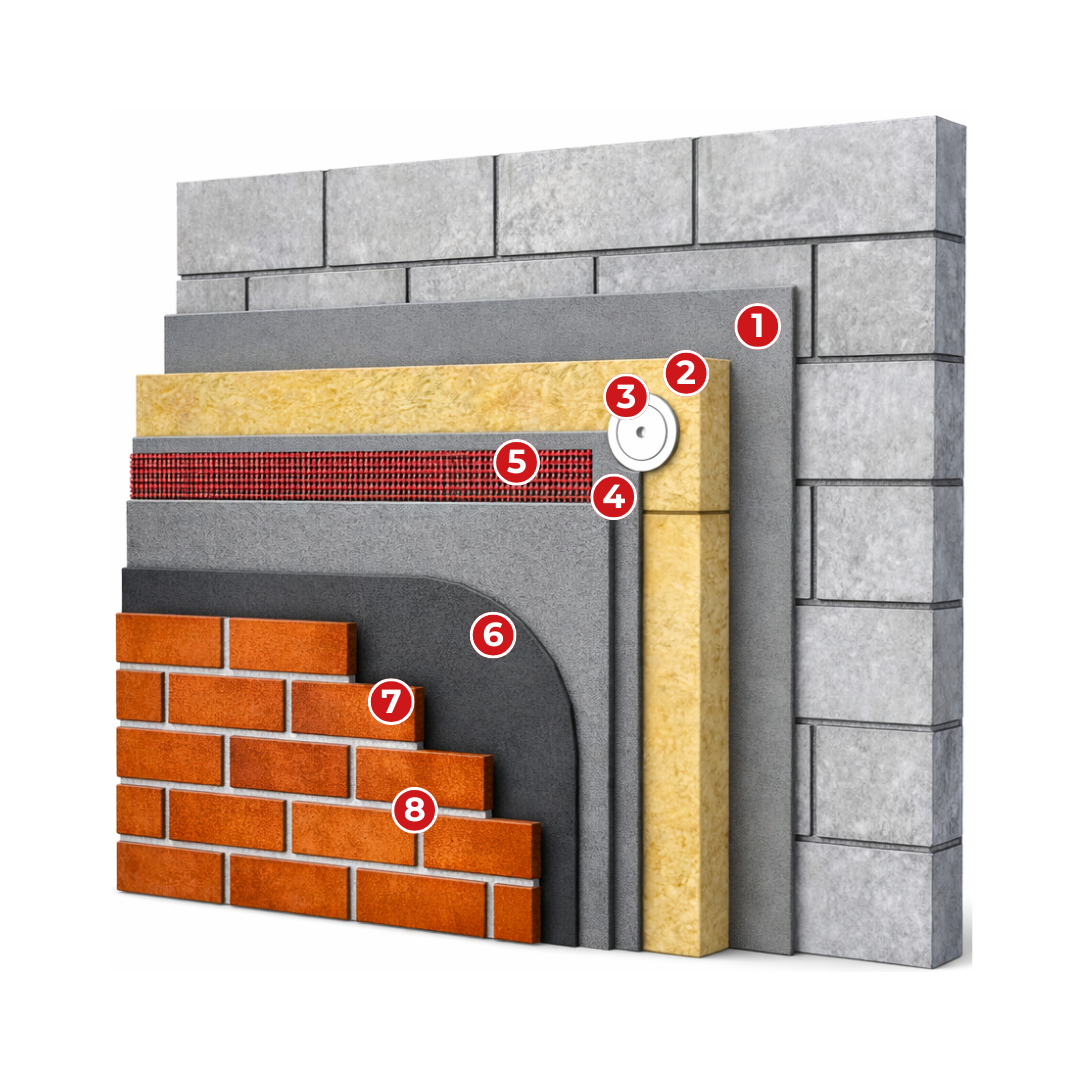 masonry mineral wool clay brick slip system