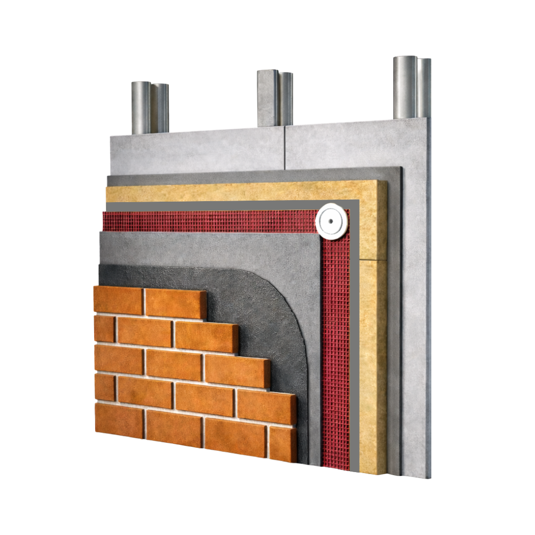 steel frame mineral wool clay brick slip licata