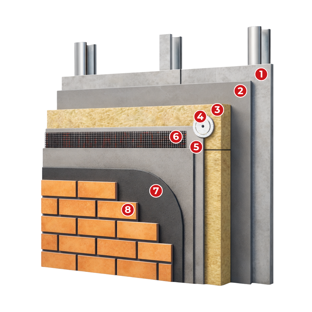 steel frame mineral wool mineral brick slips system licata